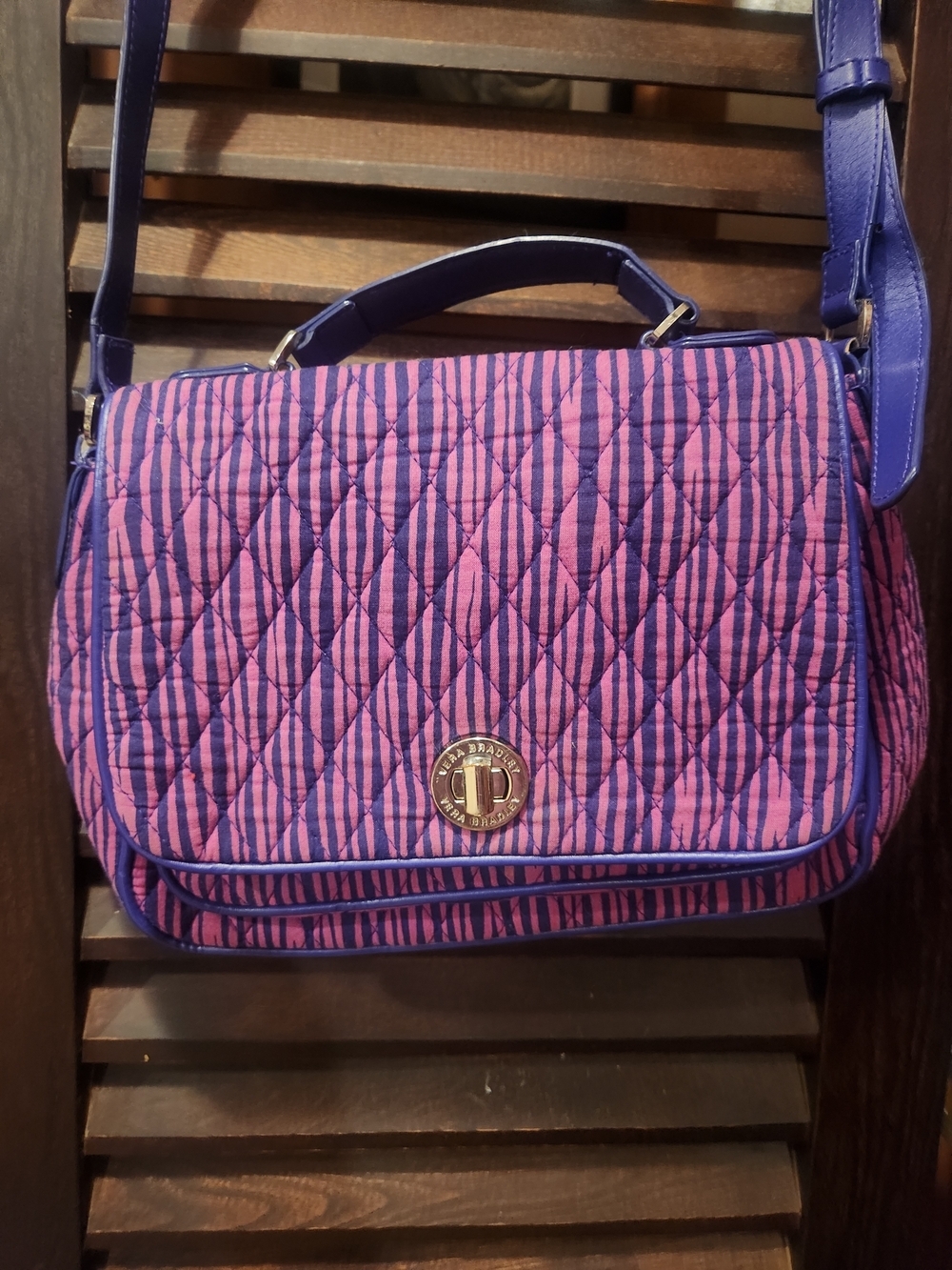 Vera Bradley Pink and Purple Quilted Crossbody Satchel